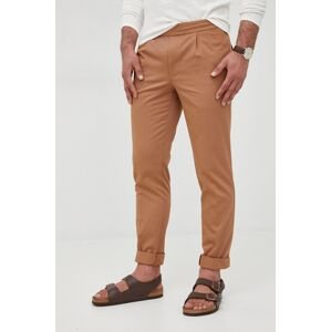 Bavlněné kalhoty Tommy Hilfiger pánské, hnědá barva, jednoduché