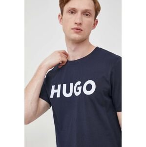 Bavlněné tričko HUGO tmavomodrá barva, s potiskem