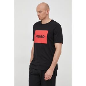 Bavlněné tričko HUGO černá barva, s potiskem, 50467952