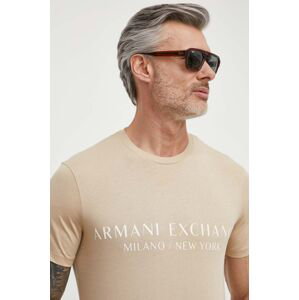 Tričko Armani Exchange béžová barva, s potiskem, 8NZT72 Z8H4Z NOS