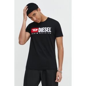 Bavlněné tričko Diesel černá barva, s aplikací