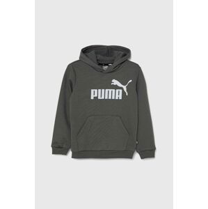 Dětská mikina Puma šedá barva, s kapucí, s potiskem