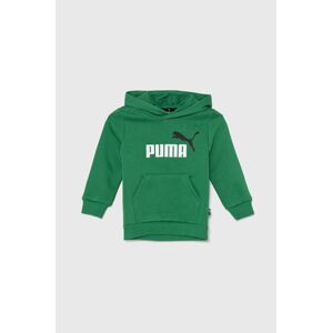 Dětská mikina Puma zelená barva, s kapucí, s potiskem