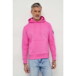 Bavlněná mikina Calvin Klein Jeans pánská, růžová barva, s kapucí, s aplikací
