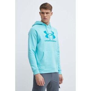 Mikina Under Armour pánská, tyrkysová barva, s kapucí, s potiskem