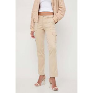 Kalhoty Guess dámské, béžová barva, jednoduché, high waist, W4RB59 W93CL