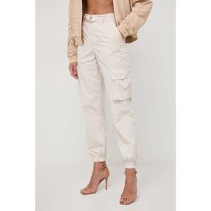 Kalhoty Guess KORI dámské, béžová barva, kapsáče, high waist, W4RB18 WFVV0