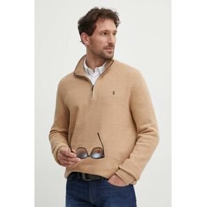 Bavlněný svetr Polo Ralph Lauren hnědá barva, lehký, s pologolfem, 710932304