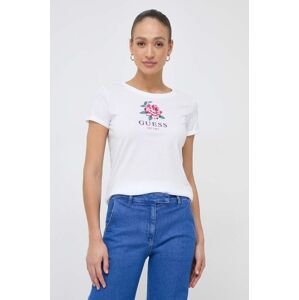 Bavlněné tričko Guess ROSE bílá barva, W4RI37 JA914