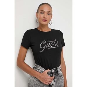 Bavlněné tričko Guess STONES&EMBRO černá barva, W4RI52 I3Z14