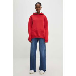 Mikina Answear Lab dámská, červená barva, s kapucí, hladká