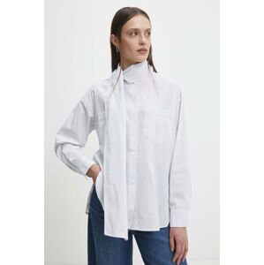 Bavlněná košile Answear Lab bílá barva, relaxed, s vázaným výstřihem