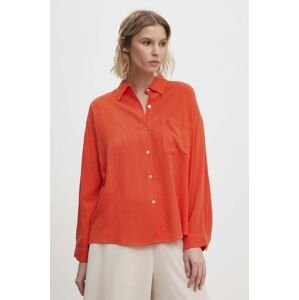 Lněná košile Answear Lab oranžová barva, relaxed, s klasickým límcem