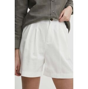 Lněné šortky Answear Lab bílá barva, high waist