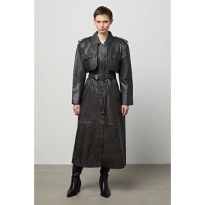 Kožený kabát Answear Lab dámský, šedá barva, přechodný