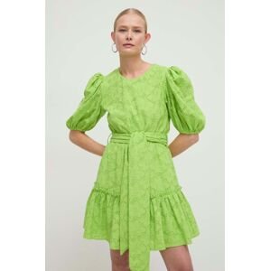 Bavlněné šaty Silvian Heach zelená barva, mini