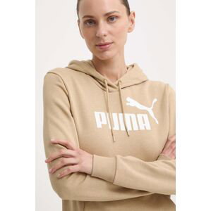 Mikina Puma dámská, béžová barva, s kapucí, s potiskem, 586797