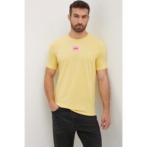 Bavlněné tričko HUGO žlutá barva, s aplikací, 50447978