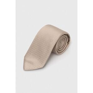 Hedvábná kravata BOSS béžová barva, 50512631
