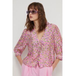 Košile HUGO dámská, růžová barva, regular, s klasickým límcem, 50509359