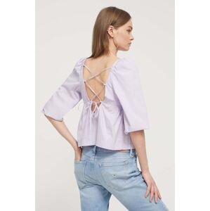 Bavlněná halenka Tommy Jeans dámská, fialová barva, vzorovaná