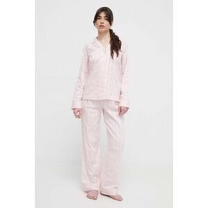Bavlněné pyžamo Lauren Ralph Lauren růžová barva, bavlněná, ILN92305