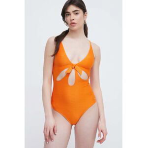 Jednodílné plavky Pepe Jeans oranžová barva, měkký košík