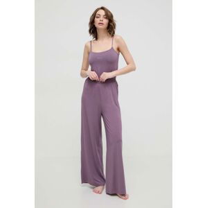 Kalhoty BOSS fialová barva, high waist, 50515585