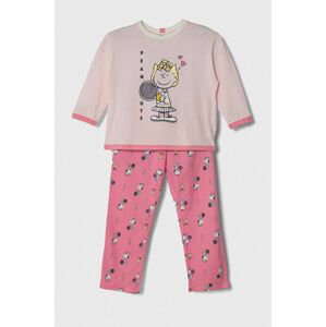 Dětské bavlněné pyžamo United Colors of Benetton x Snoopy růžová barva