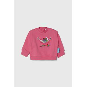 Dětská bavlněná mikina Emporio Armani x The Smurfs růžová barva, s aplikací