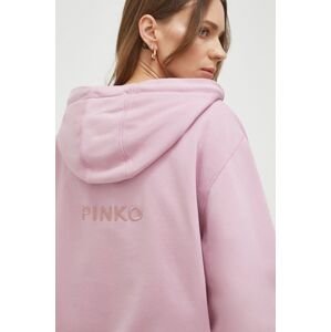 Bavlněná mikina Pinko dámská, růžová barva, s kapucí, aplikací, 101133.A1N7