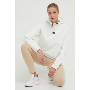 Mikina adidas dámská, béžová barva, s kapucí, s aplikací, IS3012