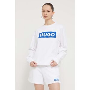 Bavlněná mikina Hugo Blue dámská, bílá barva, s potiskem
