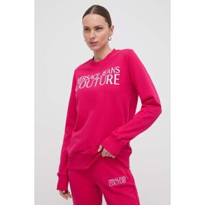 Bavlněná mikina Versace Jeans Couture dámská, růžová barva, s aplikací, 76HAIT01 CF01T