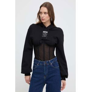 Mikina Versace Jeans Couture dámská, černá barva, s kapucí, potiskem, 76HAI301 F0010