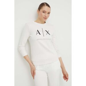 Bavlněná mikina Armani Exchange dámská, béžová barva, s potiskem, 3DYM92 YJFDZ