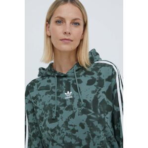 Bavlněná mikina adidas Originals dámská, zelená barva, s kapucí, vzorovaná, IX5999