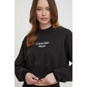 Bavlněná mikina Calvin Klein Jeans dámská, černá barva, s potiskem