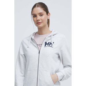 Bavlněná mikina Helly Hansen dámská, šedá barva, s kapucí, melanžová, 34461