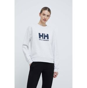 Bavlněná mikina Helly Hansen dámská, šedá barva, s potiskem, 34462