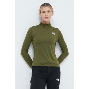 Sportovní tričko s dlouhým rukávem The North Face Flex zelená barva, s pologolfem