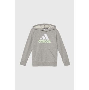 Dětská mikina adidas šedá barva, s kapucí, s potiskem