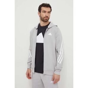 Mikina adidas pánská, šedá barva, s kapucí, s potiskem, IR9157