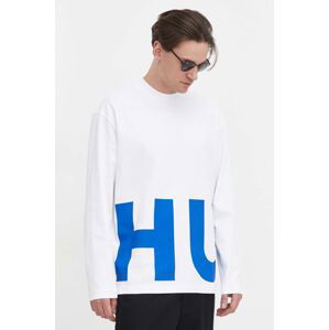 Bavlněné tričko s dlouhým rukávem Hugo Blue bílá barva, s potiskem, 50509775