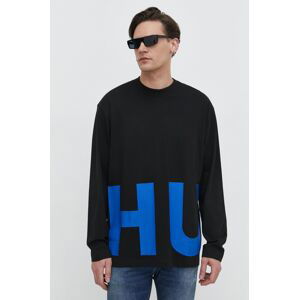 Bavlněné tričko s dlouhým rukávem Hugo Blue černá barva, s potiskem, 50509775