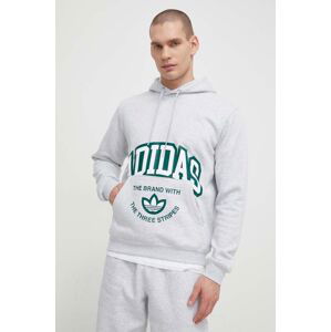 Mikina adidas Originals pánská, šedá barva, s kapucí, s potiskem, IS2928