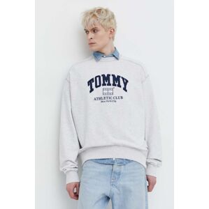 Bavlněná mikina Tommy Jeans pánská, šedá barva, melanžová, DM0DM18635