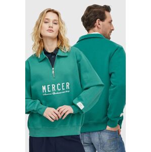 Bavlněná mikina Mercer Amsterdam The Quarter Zip zelená barva, s potiskem, MEAP241007