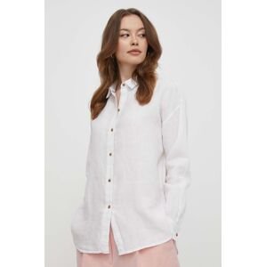 Lněná košile Barbour bílá barva, relaxed, s klasickým límcem