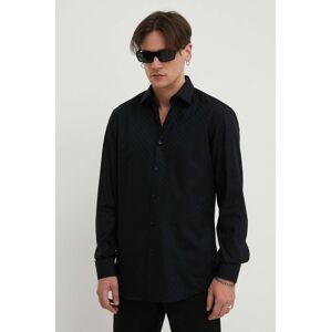 Bavlněná košile HUGO černá barva, slim, s klasickým límcem